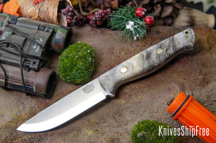 Bark River Knives: Gunny Scandi 3V - California Buckeye Burl - White Liners - Brass Pins
