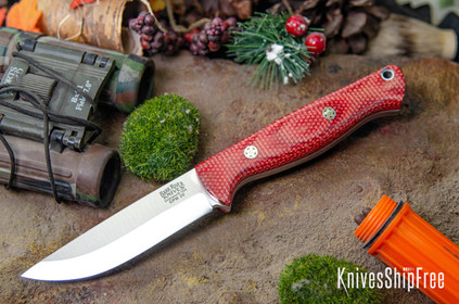 Bark River Knives: Gunny Scandi 3V - Firedog Canvas Micarta - White Liners - Mosaic Pins