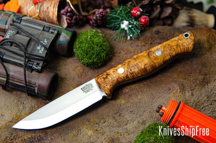 Bark River Knives: Gunny Scandi 3V - Gold Maple Burl - Black Liner