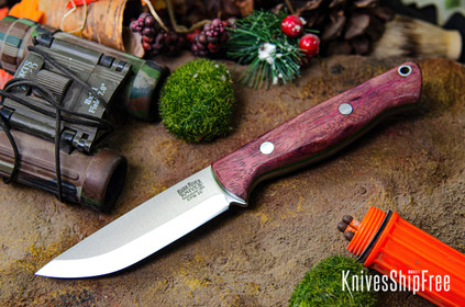 Bark River Knives: Gunny Scandi 3V - Purple Heart - Thick Toxic Green Liners