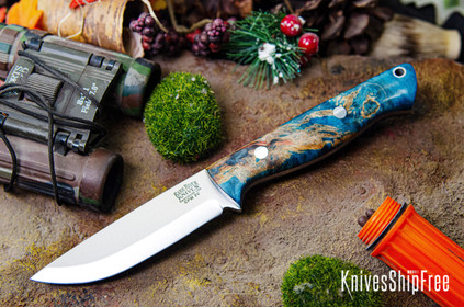 Bark River Knives: Gunny Scandi 3V - Turquoise & Tan Maple Burl