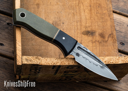 Bradshaw Blades: Thru Hiker - Green Canvas Micarta - Black Canvas Bolster - 1095 w/Hamon