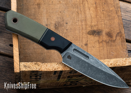 Bradshaw Blades: Urban Recce - Green Canvas Micarta - Black Canvas Bolster - Canvas Pin - AEB-L - Acid Stonewash