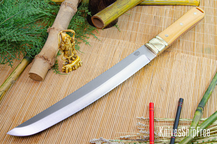 Bark River Knives: Tengu - CPM 3V - Antique Bone Linen Micarta - Orange Liners - Mosaic Pins