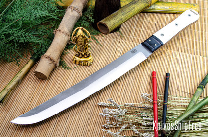 Bark River Knives: Tengu - CPM 3V - Black Bolster - White Linen Micarta - Black Liners - Mosaic Pins