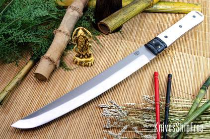 Bark River Knives: Tengu - CPM 3V - Black Bolster - White Linen Micarta - Black Liners & Pins
