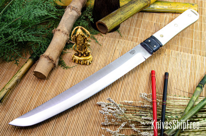 Bark River Knives: Tengu - CPM 3V - Black Bolster - White Linen Micarta - Toxic Green Liners - Brass Pins