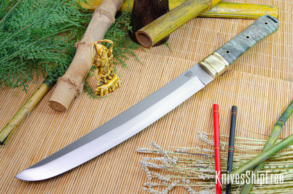 Bark River Knives: Tengu - CPM 3V - Green Maple Burl - Toxic Green Liners - Hollow Brass Pins