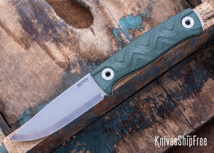 SRM Knives: Bushcut 702T-MP - OD Green Micarta - Stonewashed Drop Point - 14C28N