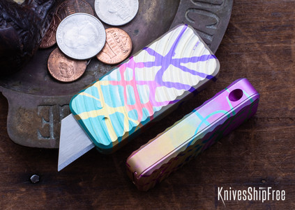 Rivery MFG: Zero - Manual OTF Utility Knife - Original Pattern - CadLab Retro Rainbow Aluminum
