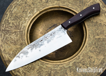 Carter Cutlery: Chef Knife - End Grain Purple Heart - White & Black Liners - Stainless Fuku Go Zai