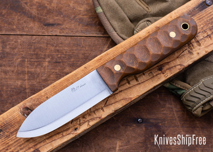 L.T. Wright Knives: Bushcrafter - Natural Mountain Micarta - Black Liners - Matte - 01 Tool Steel - Scandi Grind