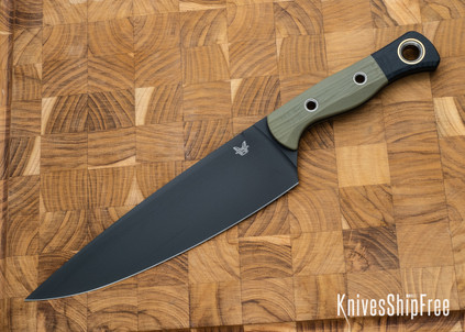 Benchmade Knives: 4025BK-01 - 8" Chef Knife - OD Green/Black G-10 - Black DLC - CPM-154