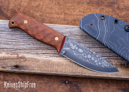 WK Forgeworks Custom Knives: Mini A10 - Natural Canvas Micarta - Red Liners - Brass Corby Pins - Procut