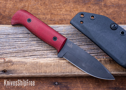 WK Forgeworks Custom Knives: Mini A10 - Red Linen Micarta - Natural Liners - Black Stainless Gulso Bolts - 80CrV2 Parkerized