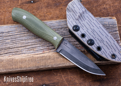 WK Forgeworks Custom Knives: V2.3 - Green Canvas Micarta - Red Liners - Stainless Corby Pins -80CrV2