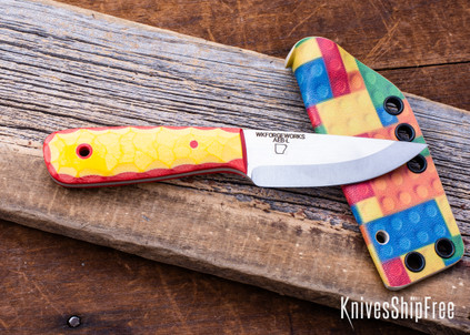 WK Forgeworks Custom Knives: Little Bird - Yellow & Red G10 - Red Pins - AEB-L