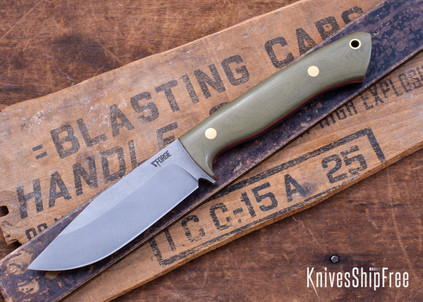 7Forge Knives: Rogue - Green Linen Micarta - Red Liners - Brass Pins - MagnaCut