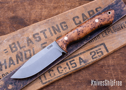 7Forge Knives: Rogue - Thuya Burl - Black Canvas Liners - Mosaic Pins - MagnaCut