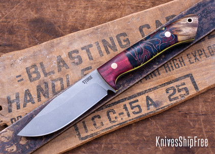 7Forge Knives: Rogue - Red Maple Hybrid - Yellow G10 Liners - Copper Pins - MagnaCut