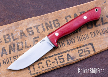 7Forge Knives: Artemis Hunter - Red Linen Micarta - Thick Black Linen Liners - Aluminum Pins - 52100