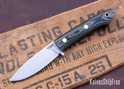 7Forge Knives: Folium - Camo Linen Micarta - Black Liners - Brass Pins - AEB-L