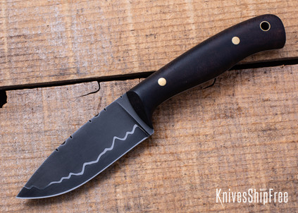 Riner Customs - Clinch - Stabilized Fiddleback Black Mango Wood - Brass Pins - File Work - San Mai