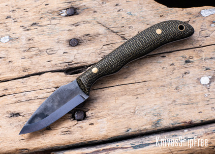 Riner Customs - Bird N Trout - Army Burlap Micarta - Black Liners - Brass Pins - Scandi Grind