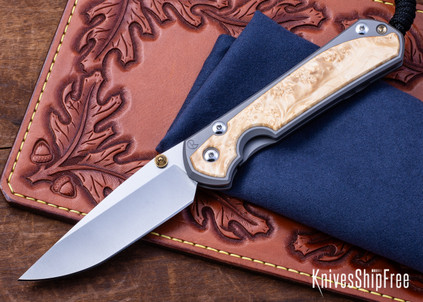 Chris Reeve Knives: Large Sebenza 31 - Glass Blasted Titanium - Box Elder Burl - CPM-MagnaCut - Drop Point - CR10HL001