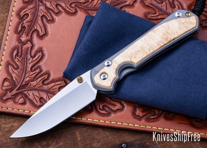 Chris Reeve Knives: Large Sebenza 31 - Glass Blasted Titanium - Box Elder Burl - CPM-MagnaCut - Drop Point - CR10HL009