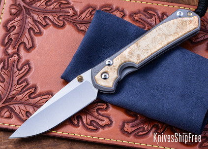 Chris Reeve Knives: Large Sebenza 31 - Glass Blasted Titanium - Box Elder Burl - CPM-MagnaCut - Drop Point - CR10HL011
