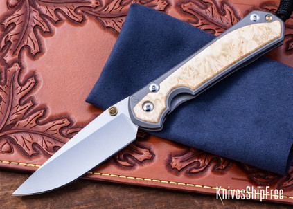 Chris Reeve Knives: Large Sebenza 31 - Glass Blasted Titanium - Box Elder Burl - CPM-MagnaCut - Drop Point - CR10HL017