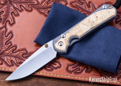 Chris Reeve Knives: Large Sebenza 31 - Glass Blasted Titanium - Box Elder Burl - CPM-MagnaCut - Drop Point - CR10HL018