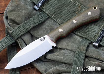 Lishen Knives: Canuck - AEB-L - Polished Green Canvas Micarta - Red Liners - Mosaic Pins