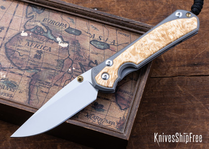 Chris Reeve Knives: Large Sebenza 31 - Glass Blasted Titanium - Box Elder Burl - CPM-MagnaCut - Drop Point - CR10HL020