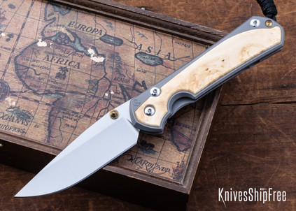 Chris Reeve Knives: Large Sebenza 31 - Glass Blasted Titanium - Box Elder Burl - CPM-MagnaCut - Drop Point - CR10HL024