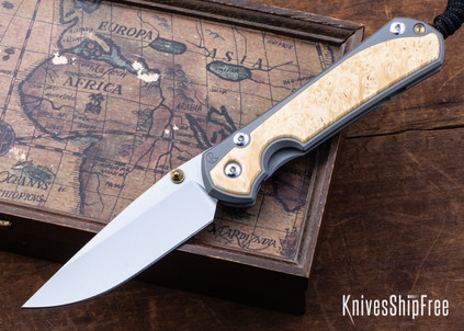 Chris Reeve Knives: Large Sebenza 31 - Glass Blasted Titanium - Box Elder Burl - CPM-MagnaCut - Drop Point - CR10HL029
