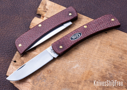 Case Knives: Sod Buster Jr. - Dark Red Burlap Micarta - Carbon Steel - 12273