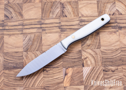 Riner Customs: 3.5" Paring Knife - White Canvas Micarta - Black Liners - Brass Pins - #2