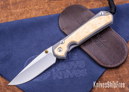 Chris Reeve Knives: Large Sebenza 31 - Glass Blasted Titanium - Box Elder Burl - CPM-MagnaCut - Drop Point -CR08IL009