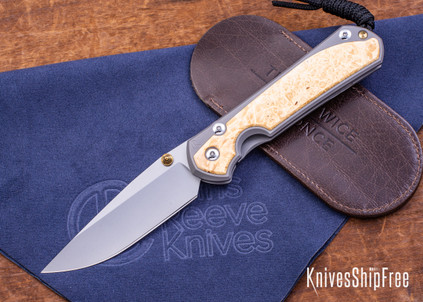 Chris Reeve Knives: Large Sebenza 31 - Glass Blasted Titanium - Box Elder Burl - CPM-MagnaCut - Drop Point -CR08IL012