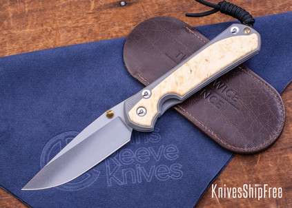 Chris Reeve Knives: Large Sebenza 31 - Glass Blasted Titanium - Box Elder Burl - CPM-MagnaCut - Drop Point -CR08IL013