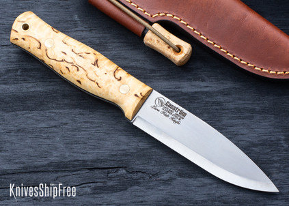 Casstrom: Lars Falt Bushcraft Knife - Sleipner Tool Steel - Scandi Grind - Curly Birch w/ Firesteel