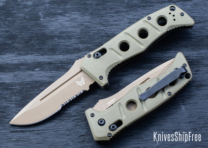 Benchmade Knives: 2750SFE-04 Auto Adamas - AXIS Lock - OD Green G-10 - CPM-MagnaCut - Flat Earth Cerakote - Partially Serrated