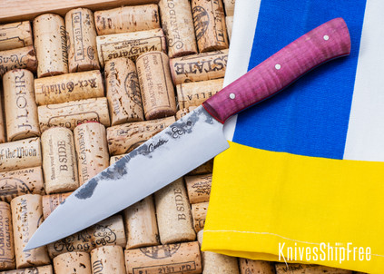 Carter Cutlery: Petty - Pink Stabilized Maple - Red Liners - Hitachi #1 Steel