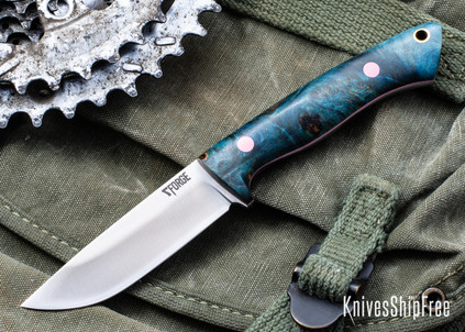 7Forge Knives: Artemis EDC - Blue Maple Burl - Pink Liners - Pink Pins - 154CM