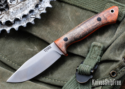7Forge Knives: Venator EDC - Orange & Black Curly Maple - Orange Liners - Black Pins - AEB-L
