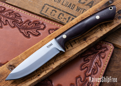 7Forge Knives: Artemis Bushcrafter - Maroon Linen Micarta - Natural Liners - Mosaic Pins - 52100