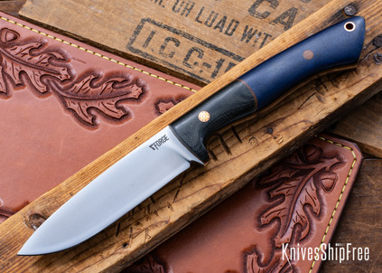 7Forge Knives: Artemis Bushcrafter - Blue Richlite - Black Canvas Bolster - Natural Liners - Mosaic & Natural Pins - 52100