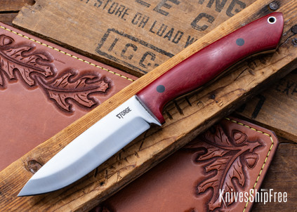 7Forge Knives: Artemis Bushcrafter - Crosscut Red Linen Micarta - Black Liners & Pins - 52100